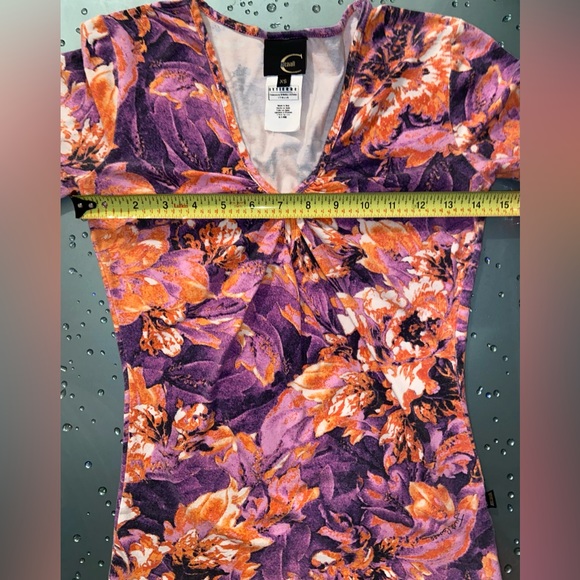 JUST CAVALLI STRETCHY COTTON BLEND SIGNATURE FABRIC  V-NECK BLOUSE SIZE XS - Picture 6 of 7